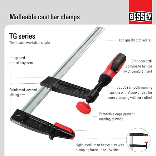 Miniatura 3 de Bessey TG4.524+2K Abrazadera, carpintería, estilo F, mango 2K, almohadillas reemplazables, 4.5 x 24 pulgadas, 1000 libras