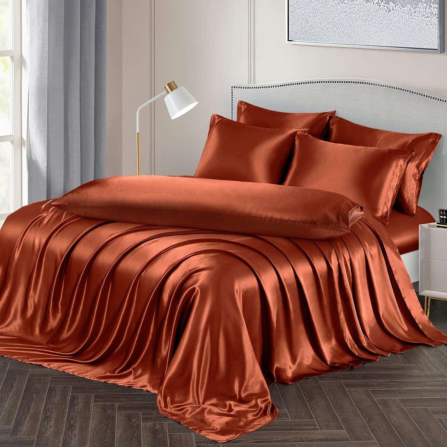 Ersmak 4 Pieces Satin Sheets Set Twin Size, Luxury Silky