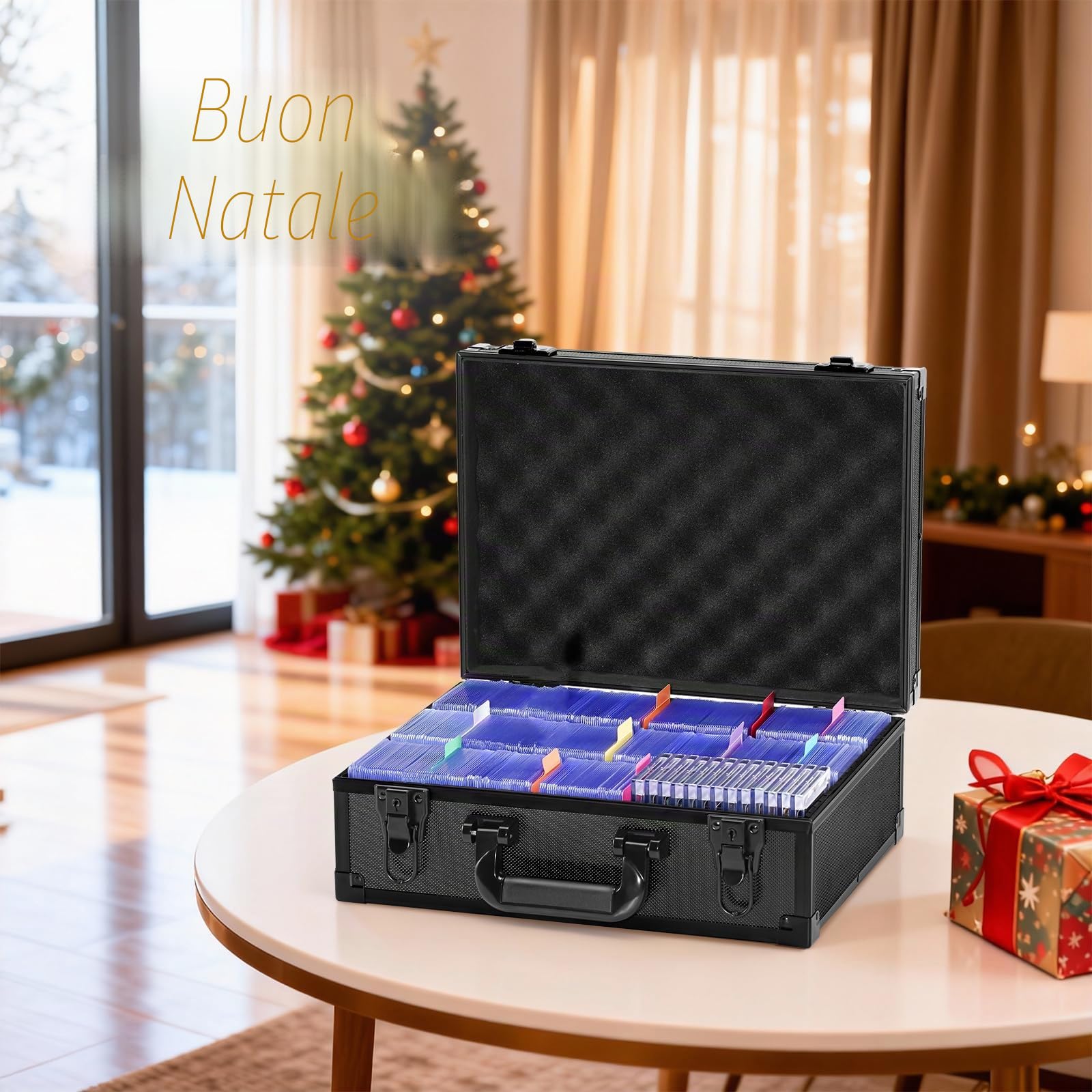 ProCase Toploader Box, Contenitore per Graded Card per 600+ Toploaders 3"x 4", Scatola Porta Carte con 6 Divisori e 16 Etichette per Carte da Collezione e Carte Sportive -Nero