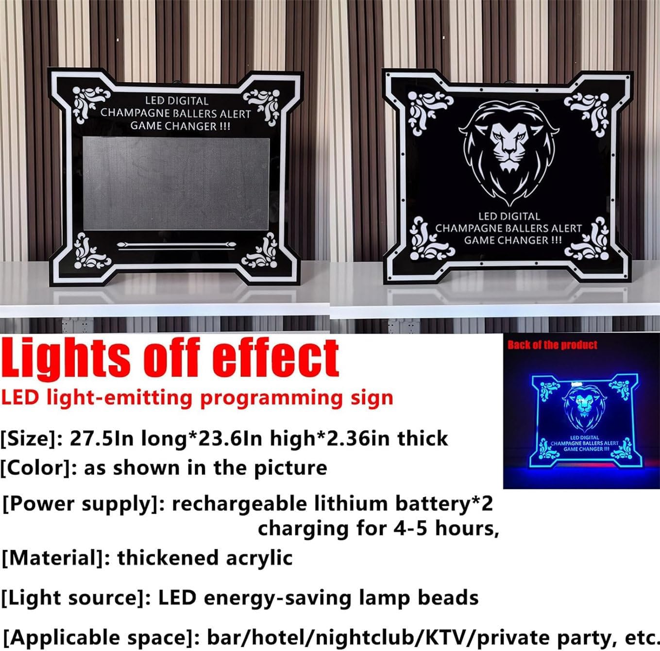 LED Handheld Bottle Service Display Sign, Bottle Presenter for Night Club, APP Programmable Scroll Play RGB Color Display Screen VIP Service for Club Party