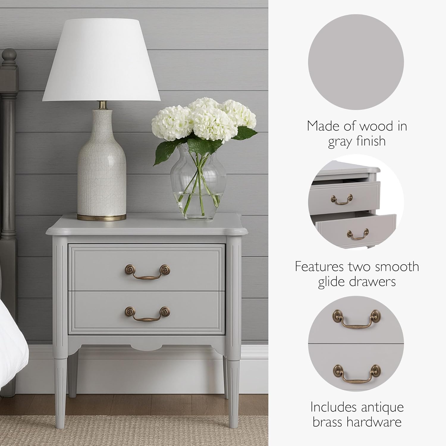 Design House Oxford End Table with Drawers, Gray, 25.5 in H x 23.6 in W x 19.7 in D, 228346-GR