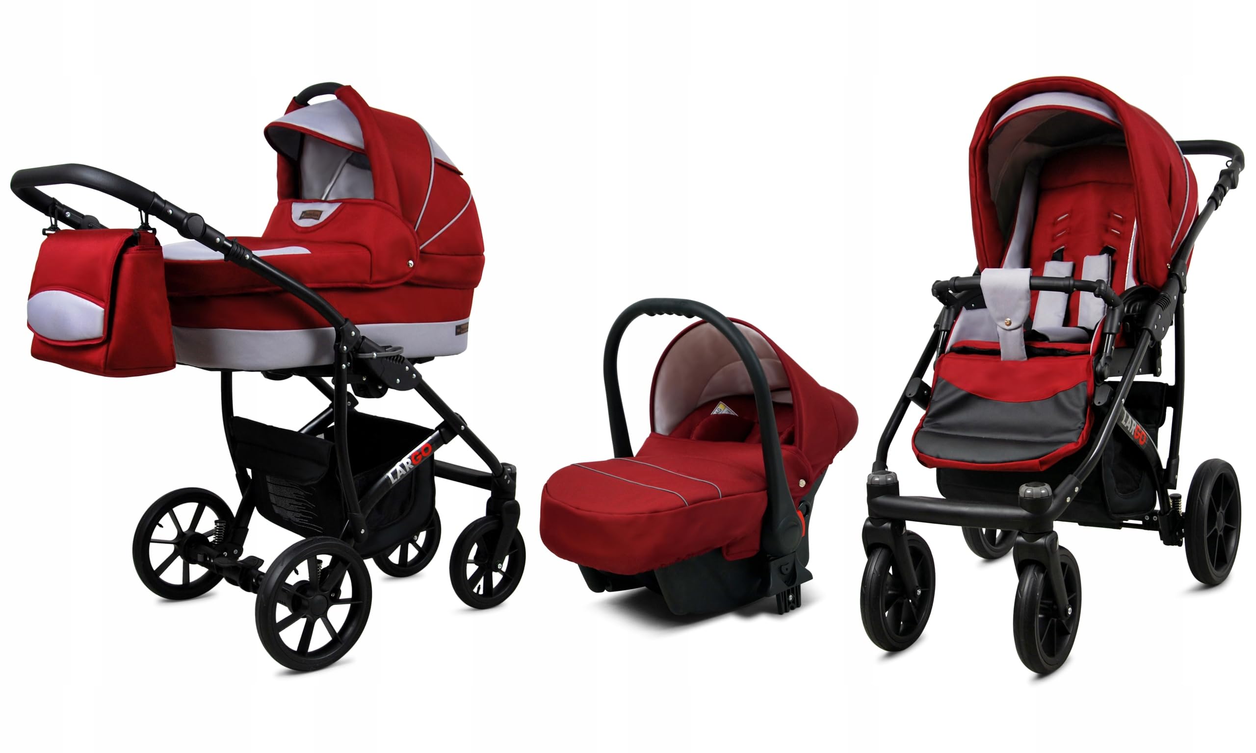 BabyLux® Carrito de Bebé Sistema de Viaje Set 3 en 1 - Largo - incl. Capazo, Silla de Paseo, Silla Coche - Cochecito - con Bolso cambiador, Cubierta para la lluvia, Mosquitera etc.