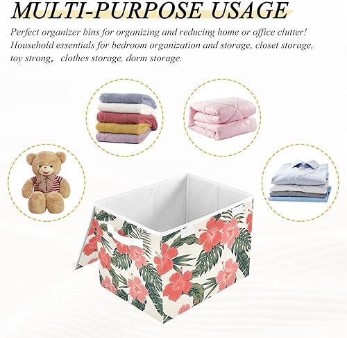 Miniatura 7 de Joko Ivery Hibiscus Flowers Foldable Storage Bins Bags for Clothes Fabric Storage Container Organizers with Reinforced Handle Closet Organizers for