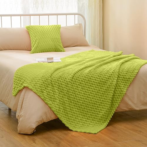 Vista 93 de Vessia Manta de franela de forro polar, 300GSM, acogedora manta a rayas verde salvia para sofá, cama y sofá, cálida y suave, acogedora manta