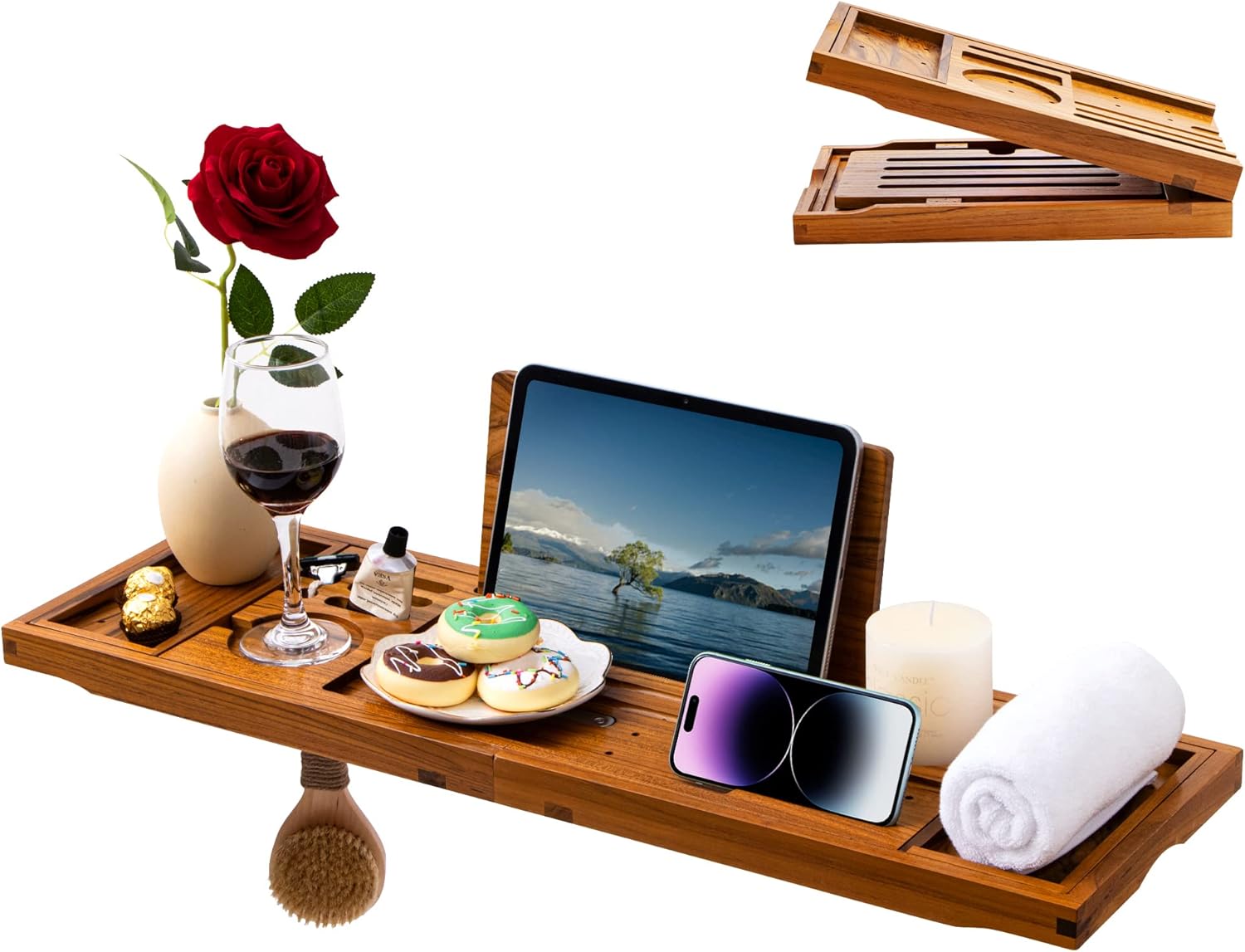 Axeman Teak Bathtub Tray Bathtub Caddy for Luxury Bath