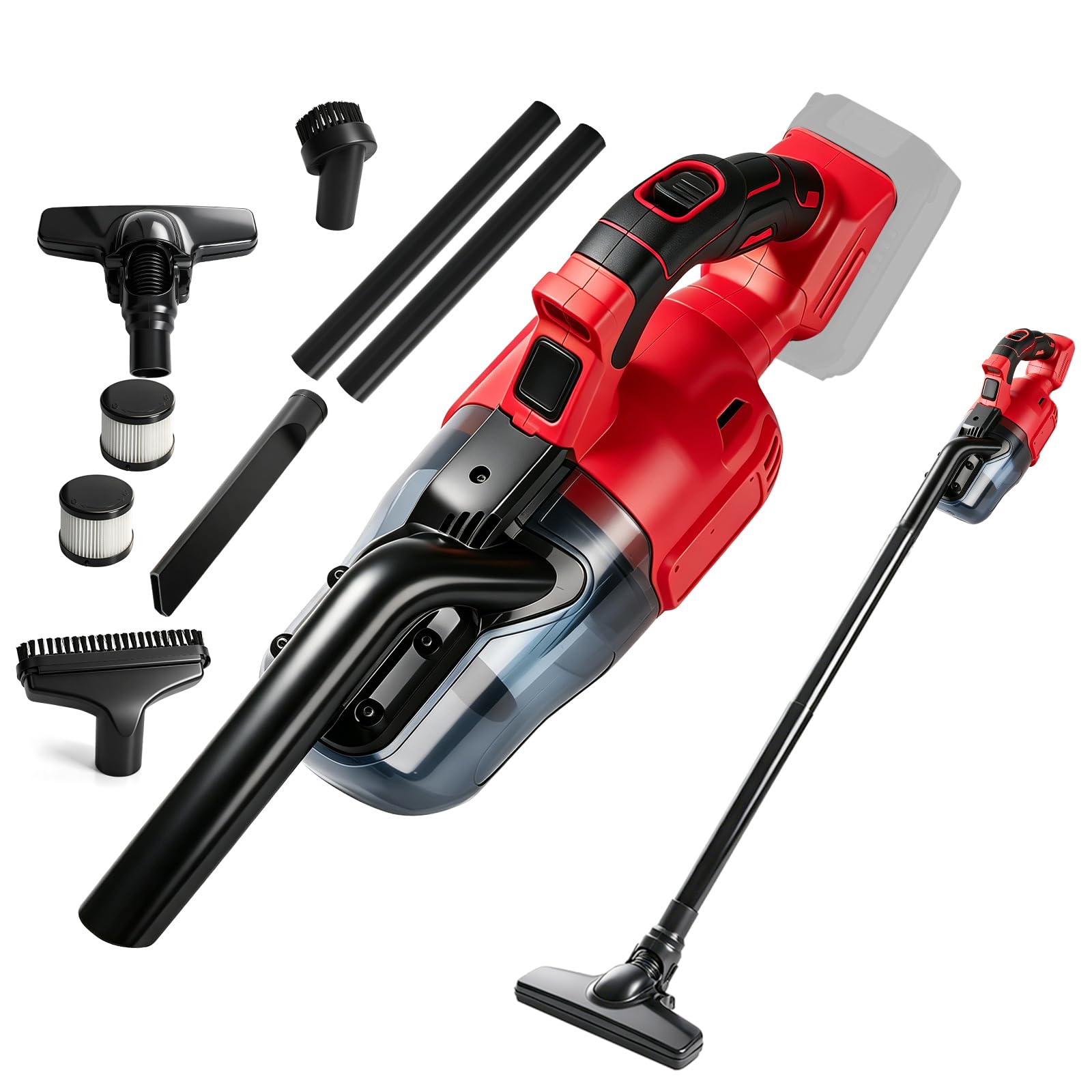 Aspirador de mano inalámbrico compatible con Milwaukee 18 V 16000 Pa con 4 boquillas y depósito de polvo de 0,75 litros para suelos duros, alfombras, pelo de mascotas y coches
