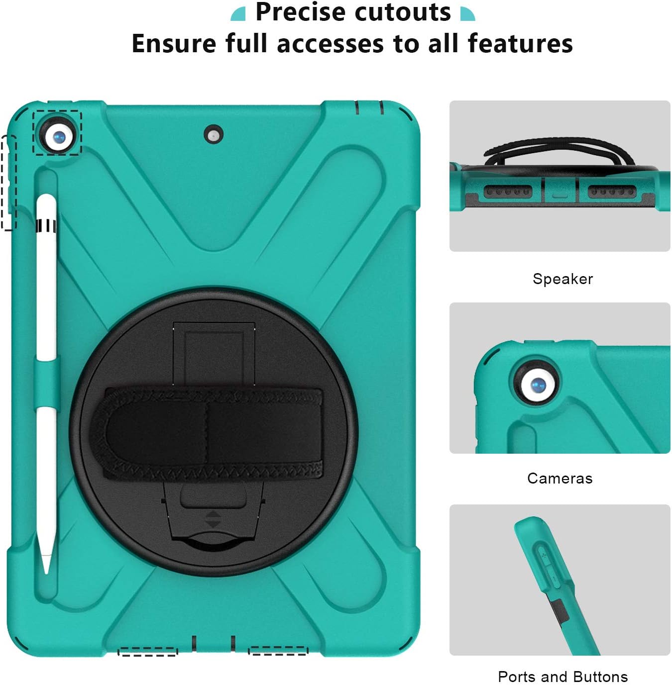 ProCase Rugged Case for iPad 9th/ 8th/ 7th Generation 10.2" (2021/2020/2019), Heavy Duty Shockproof Protective Cover with Strap for iPad 9/8/7 -Teal