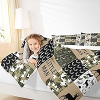 Vista 3 de Manfei Juego de Edredón de Siluetas de Animales con Astas de Ciervo Tamaño Full, Juego de Ropa de Cama de Camuflaje con Cuadros Geométricos de 3