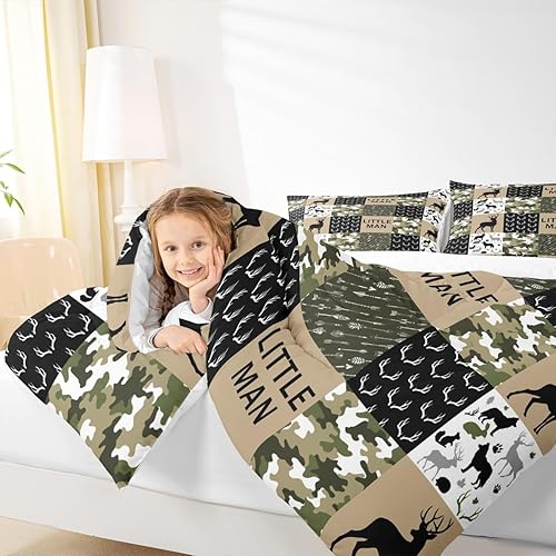 Miniatura 3 de Manfei Juego de edredón de silueta de animales con cuernos de ciervo, juego de ropa de cama de 2 piezas para decoración de habitación de niños y