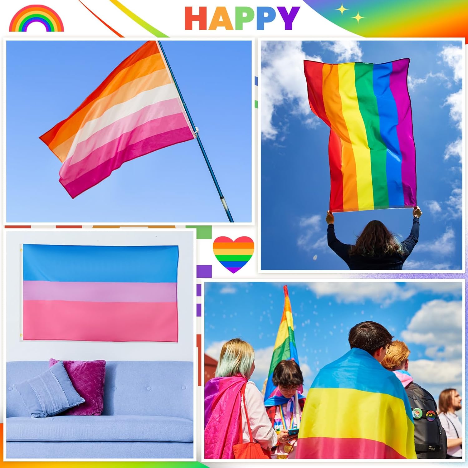 7 Pcs Large Pride Flag Bulk 3 x 5 ft Lgbtq Pansexual Trans Lesbian Banner Parade Rainbow Flags for Women Men Gay Pride Month Vivid Color and Fade Proof, 7 Styles