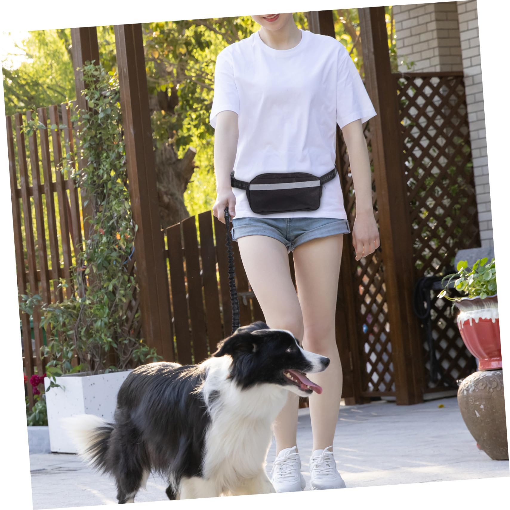 Guinzaglio da Corsa per Cani Riflettente Elastico, in Poliestere | Borsa in Vita, Nero, Design Multifunzione, per Passeggiate al Parco e Attività All'aperto
