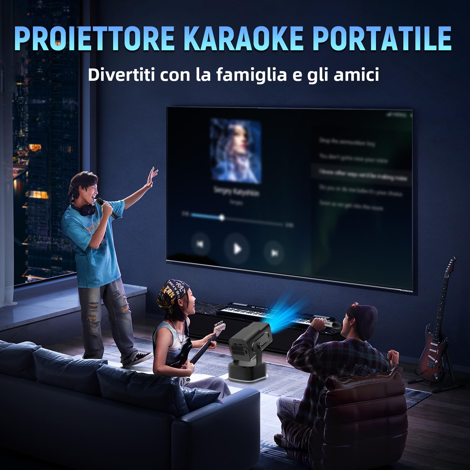 HCS350 KTV Mini Proiettore 4K Smart TV,Proiezione+Karaoke+Altoparlante Proiettore Portatile con Telecomando Vocale/Microfono Ricaricabile,1920 * 1080P Videoproiettore,450 ANSI,Android 11,WiFi6+BT5.4