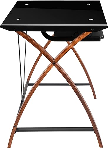 Miniatura 7 de Flash Furniture Jude - Escritorio para computadora de cristal negro con bandeja extraíble para teclado y marco entrecruzado