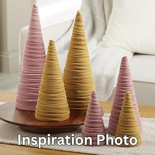 Miniatura 10 de Emerald Velvet Cones Set of 3, Modern Decor, Deep Green, Christmas Entryway, Rustic Winter Home, Minimalist, Tree Figurines (Emerald)