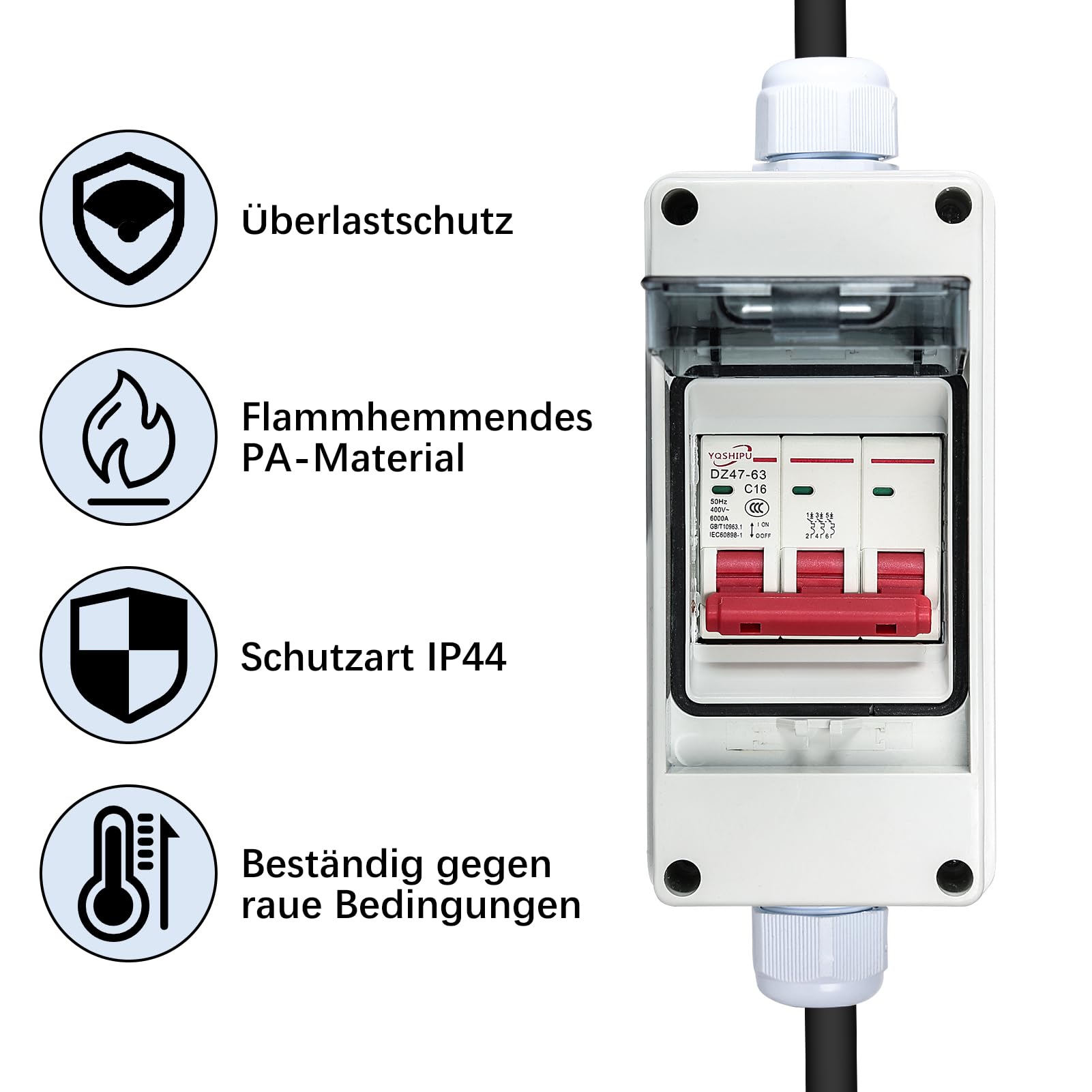 CEE 3-Phasen 16/32A Stecker auf 32/16A Kupplung Adapter, tragbar, mit Schutzabdeckung, wasserdicht IP44, geeignet für Industrie und Haushalt (32- 16