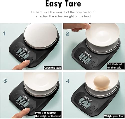 Miniatura 7 de NUTRI FIT Báscula digital de alimentos, pequeña báscula de cocina con peso en gramos y onzas para cocinar y hornear, pérdida de peso, tara de acero
