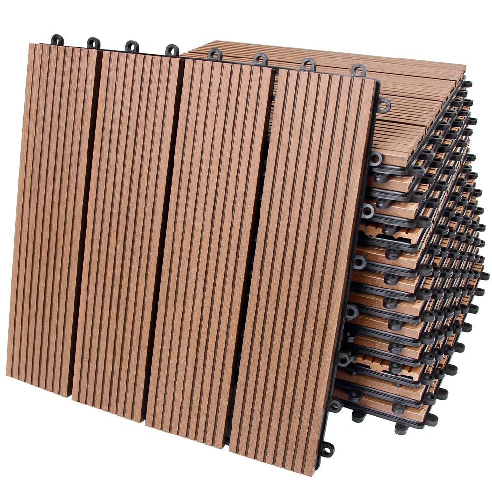BAKAJI Set 11 Pezzi Piastrelle in WPC da Giardino con Sistema di Drenaggio Acqua, Pavimento Piastrella Resistente Agli Agenti Atmosferici Ideale per Esterno, Patio, Balcone, Terrazzo (Terracotta)
