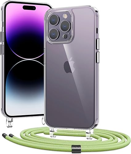 Miniatura 9 de Funda cruzada para iPhone 14, funda protectora de policarbonato duro transparente con cordón de longitud ajustable, a prueba de golpes, manos