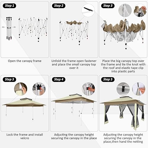 Miniatura 8 de COBIZI Gazebo desplegable de 12 x 12 pulgadas, toldo de metal impermeable para exteriores, kiosco portátil con mosquiteros, 4 cuerdas, 8 estacas y