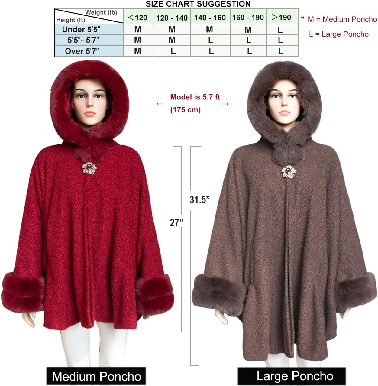 Dahlia Women’s Winter Cape Coat, Luxurious Faux Fur Trim, Fleece Lined Hooded Cloak Style Elegant Poncho Cape - Image 5
