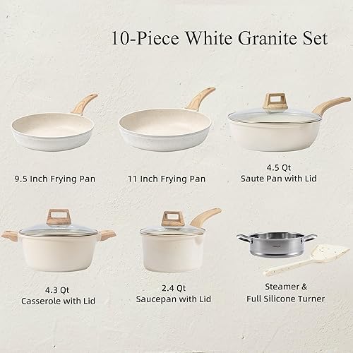Miniatura 7 de Juego de ollas y sartenes antiadherentes, 10 piezas de utensilios de cocina de piedra de inducción antiadherentes saludables, juego de cocina de