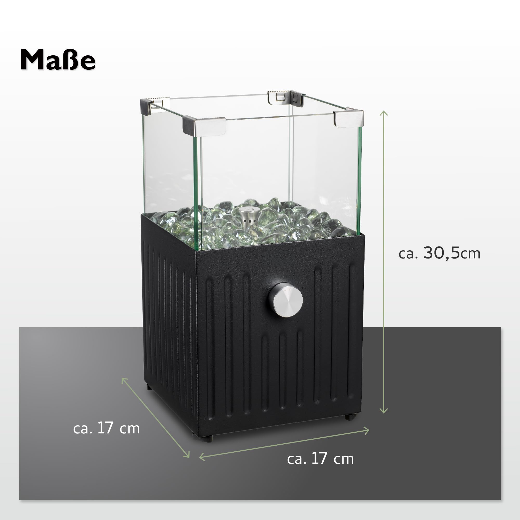 tepro Caminetto a gas da tavolo Velioro – antracite, quadrato, punzonato, con pietre decorative in vetro