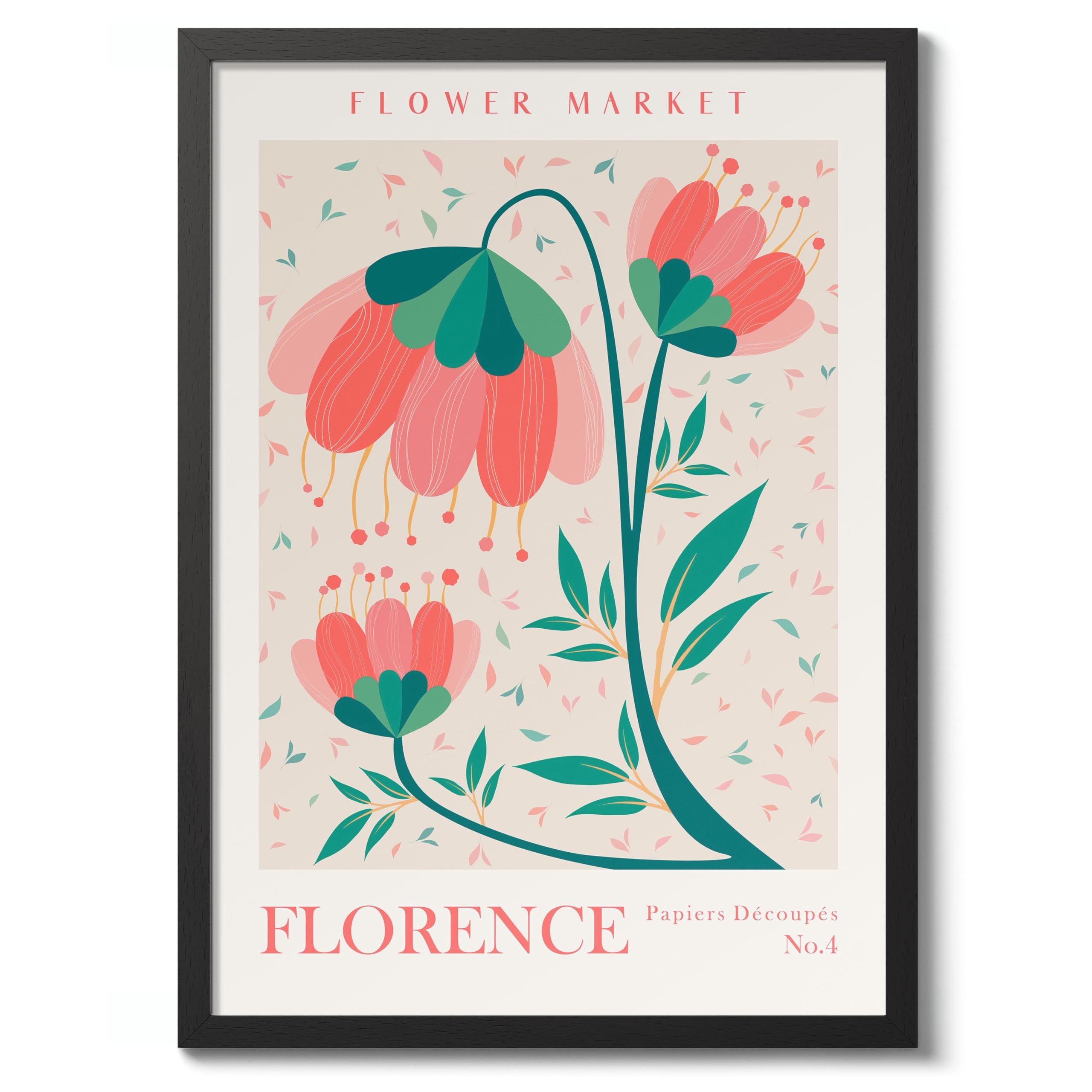 Florence Flower Market Flower Market Poster Floral Wall Decor Print Abstract Colourful Minimalist Travel Bedroom Art, Archival Matte, A1 (Black Frame) - 84.1x59.4cm