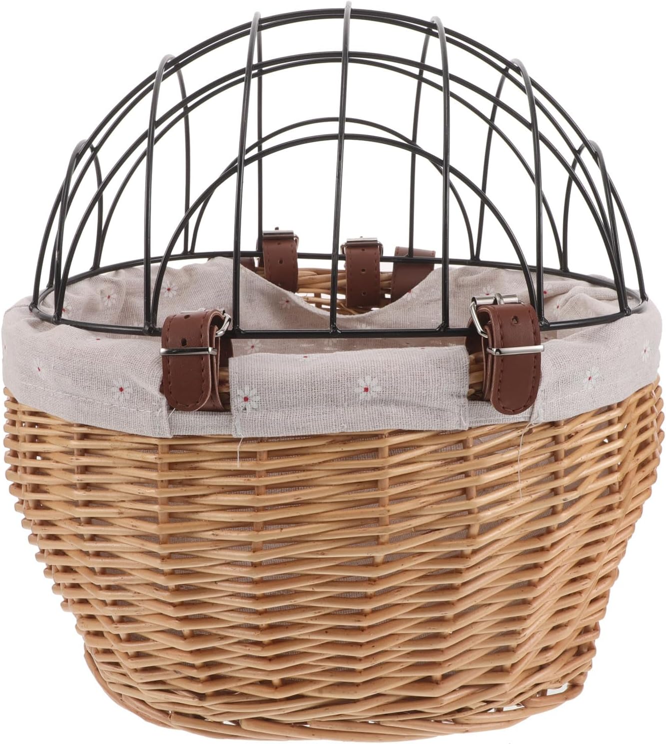 Puppy Bike Carrier Handwoven Wicker Pet Basket with Straps for Dog Cat Riding, Front Mounted Animal Carrier for Commuting
