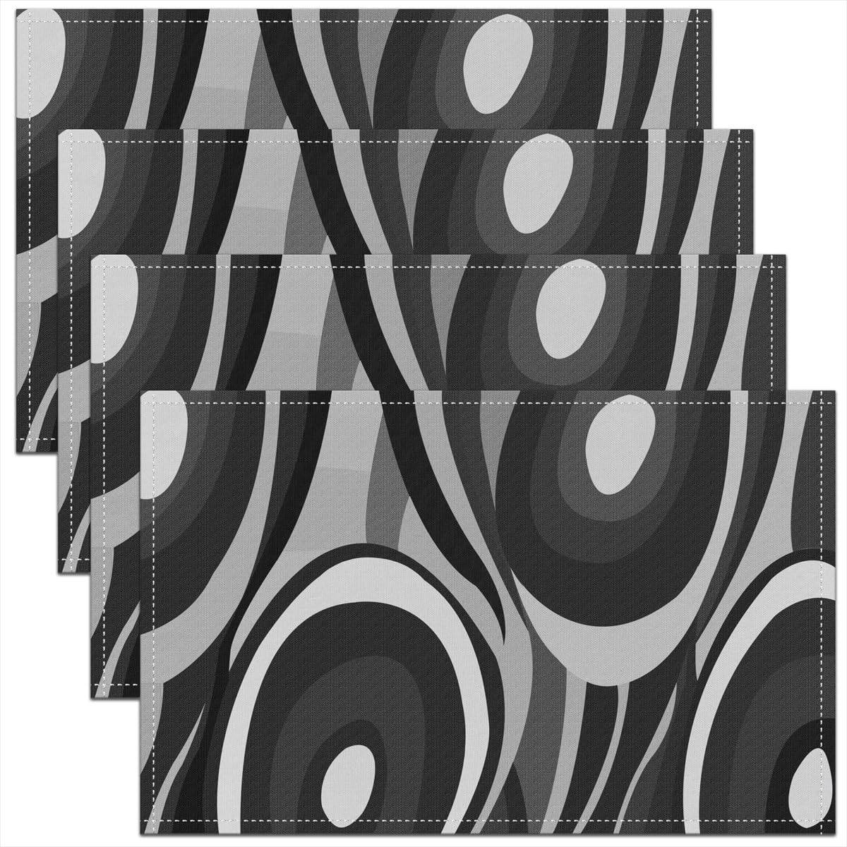 Grey Black White Abstract Placemats Set of 4 45X30cm Circle Placemat for Kitchen Dining Table Decor Indoor Outdoor Stripe Line Table Place Mats Modern Art