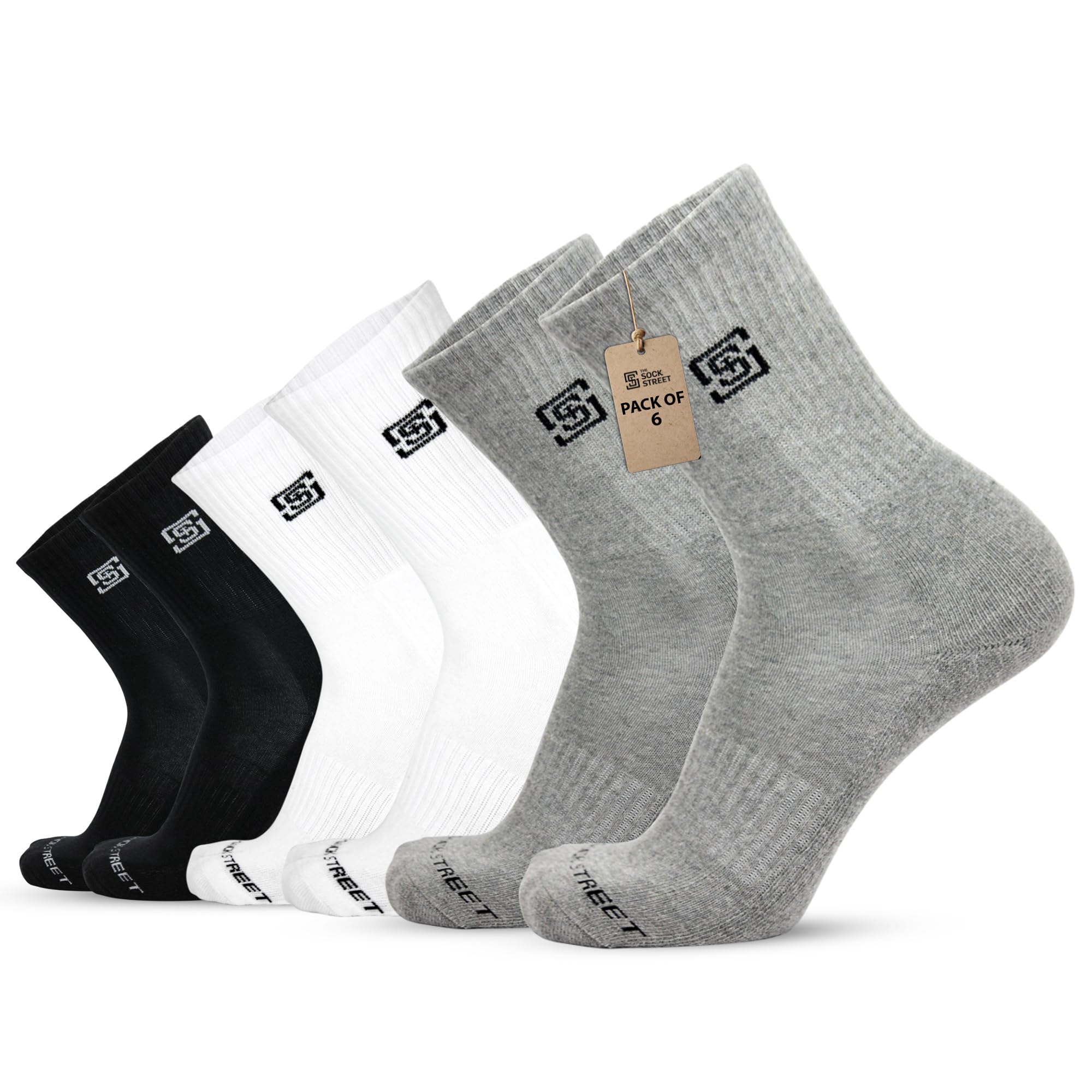 Sports Socks for Men Combo | Premium Cotton Terry Cushioned Crew/Calf Socks Full Length Shocks | Athletic & Gym Socks | Super Soft, Breathable, Moisture Absorbent & Odour-Free