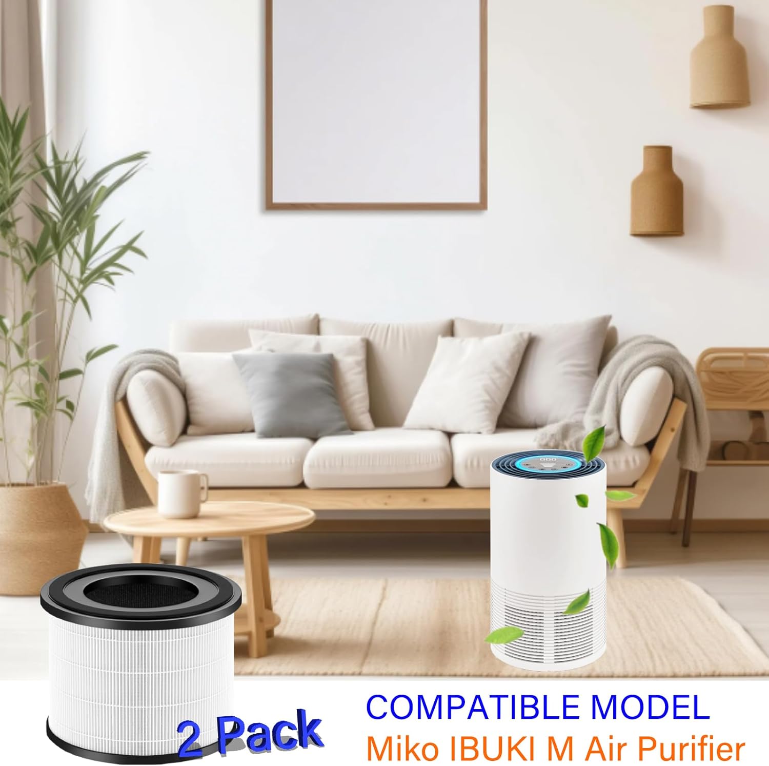 2 Pack MAF-02 Replacement Filter for Miko IBUKI M MA-02CW Air Purifier MAF-02/970 Sqft, 3 IN 1, H13 True HEPA with Activated Carbon and Pre-Filter