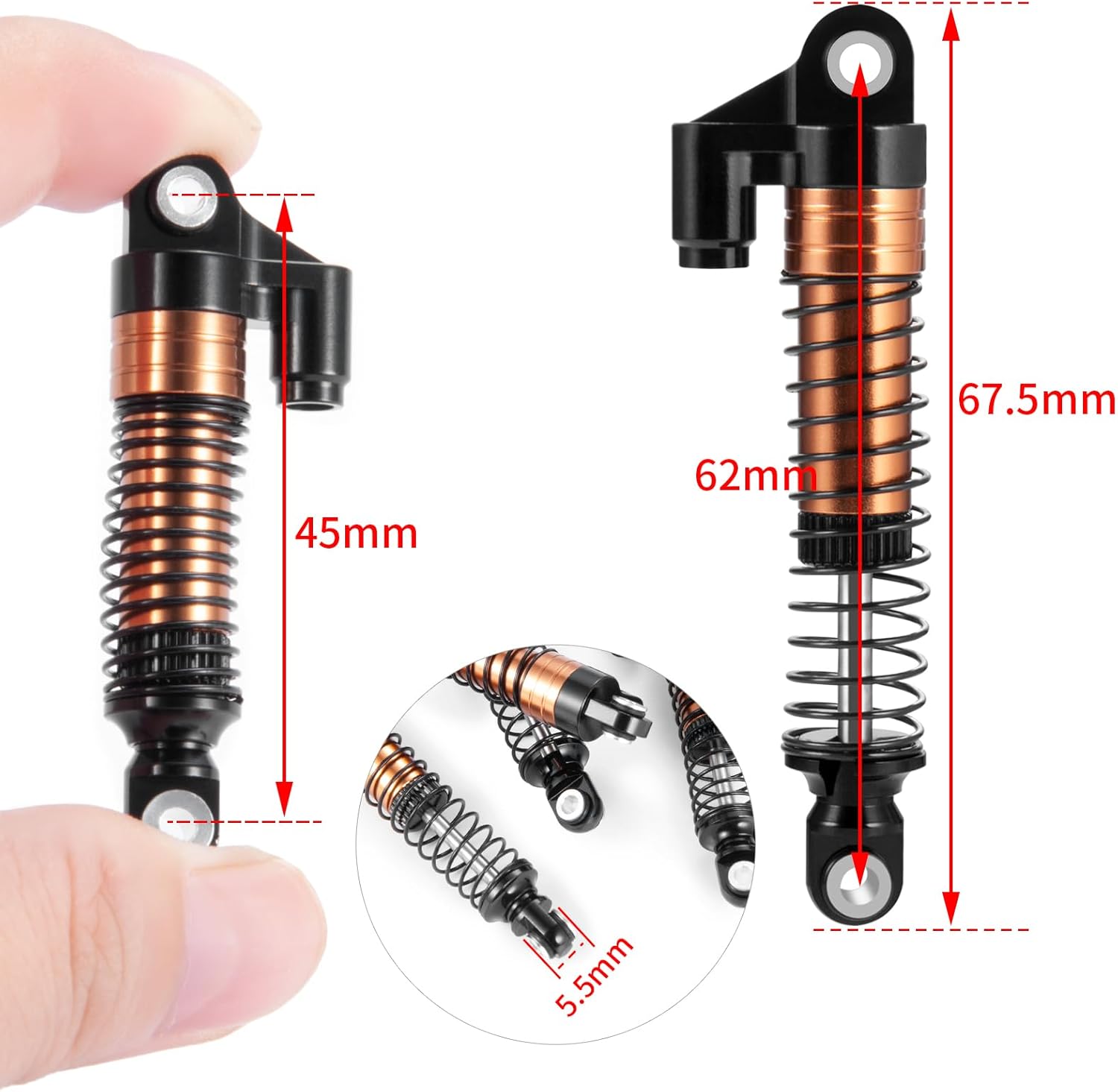 AXSPEED 62mm Shocks Kits 4pcs Adjustable Shock Absorber Damper for 1/18th TRX4-M TRX4M RC Crawler Car (Black)