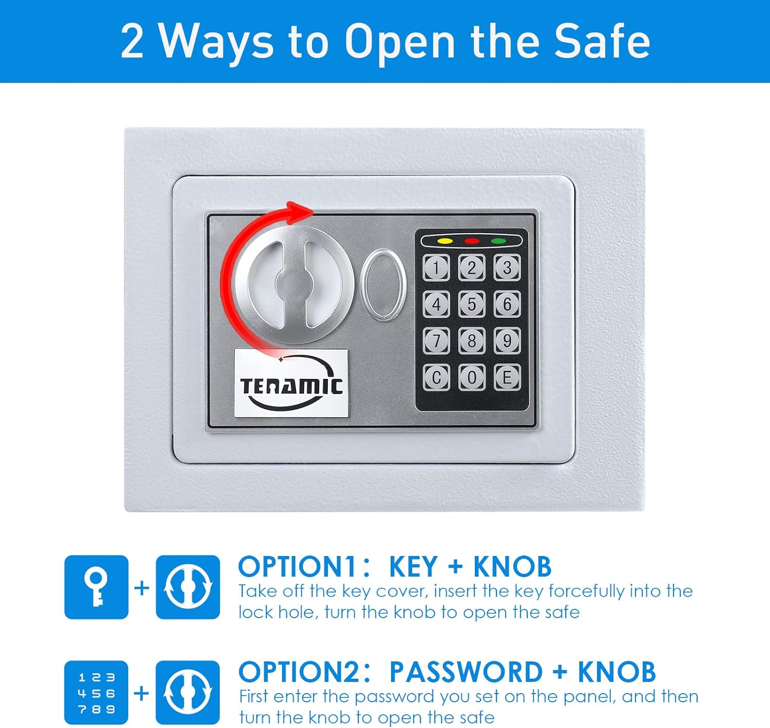 TENAMIC Electronic Digital Security Keypad Lock Box - 0.23 Cubic Feet Mini Safe for Office, Hotel, Home - White thumbnail