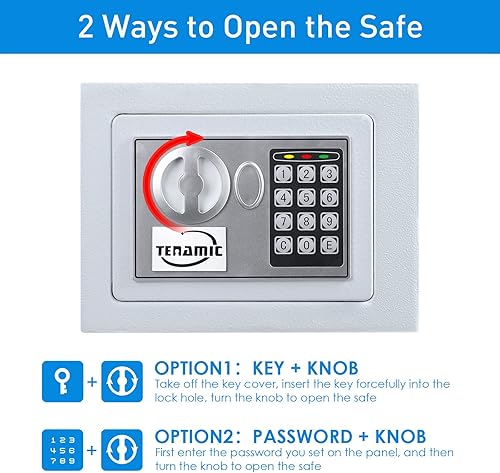 Miniatura 10 de TENAMIC Caja fuerte de 0.23 pies cúbicos, caja de seguridad digital electrónica, caja de seguridad con teclado, caja de seguridad para gabinete,