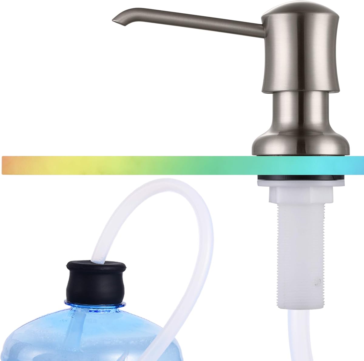 Sink Soap Dispenser for Kitchen Sink Brushed Nickel Upgrade with 40" Silicone Extension Tube Kit, Connect to Your Soap Bottle Directly | Built-in and Reduces Refill Frequency, Simple DIY Installation, Fits 1.1–1.6 in Sink Holes, for Dish Soap or Lotion