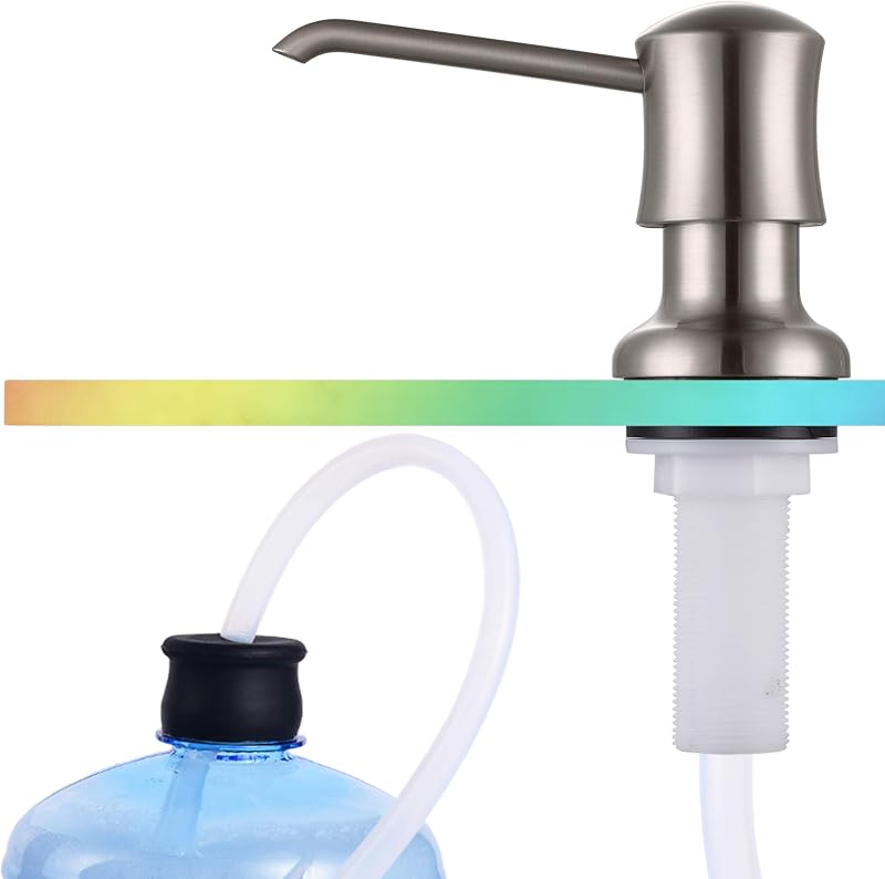 Sink Soap Dispenser for Kitchen Sink Brushed Nickel Upgrade with 40" Silicone Extension Tube Kit, Connect to Your Soap Bottle Directly | Built-in and Reduces Refill Frequency, Simple DIY Installation, Fits 1.1–1.6 in Sink Holes, for Dish Soap or Lotion
