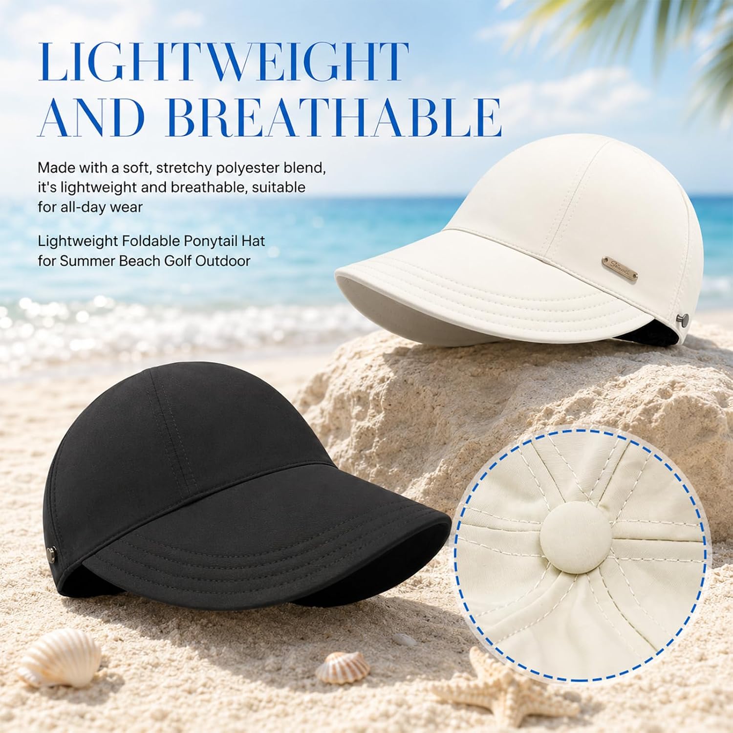 2Pcs Womens Sun Hat,Wide Brim Sun Visor Hat,Adjustable Sun Hat with Uv Protection,Lightweight and Foldable,Can Be Tied Into A Ponytail,Suitable for Fishing,Outdoor Activities,and Hiking(Black,White)