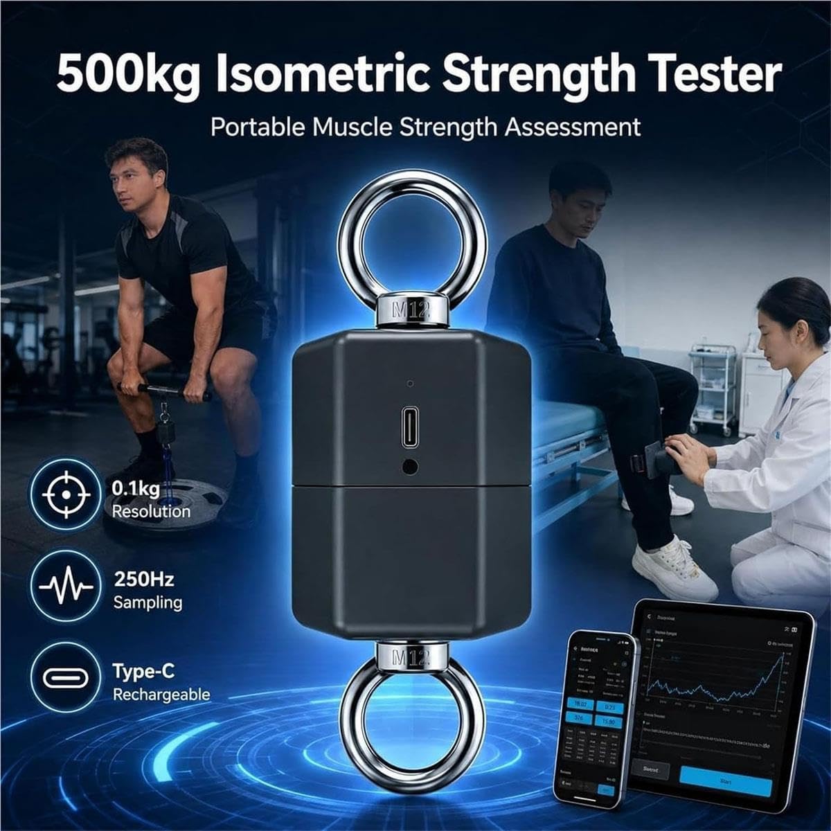 Probador fuerza isométrica precisión 500kg,sensor fuerza empuje/tracción