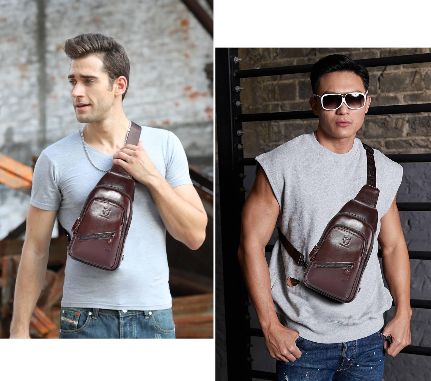 Leather Sling Bag for Men Crossbody Backpack with USB Charging Port Casual Daypack for Hiking Shoulder & Chest Bag Purse (Coffee) - Image 6