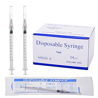 100 Pack 1ml Syringe for Liquid,with Luer Lock 27Ga Needle 1/2 Inch for Scientific Labs, Glue Application, Measuring