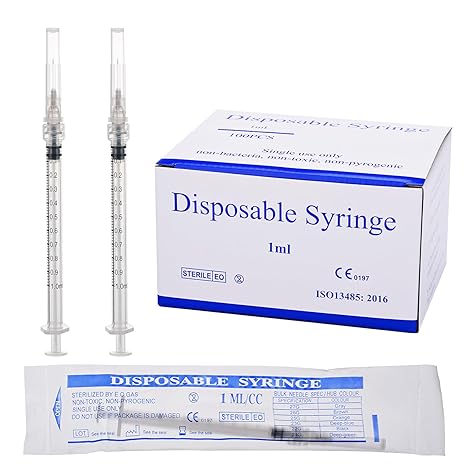 100 Pack 1ml Syringe for Liquid,with Luer Lock 27Ga Needle 1/2 Inch for Scientific Labs, Glue Application, Measuring