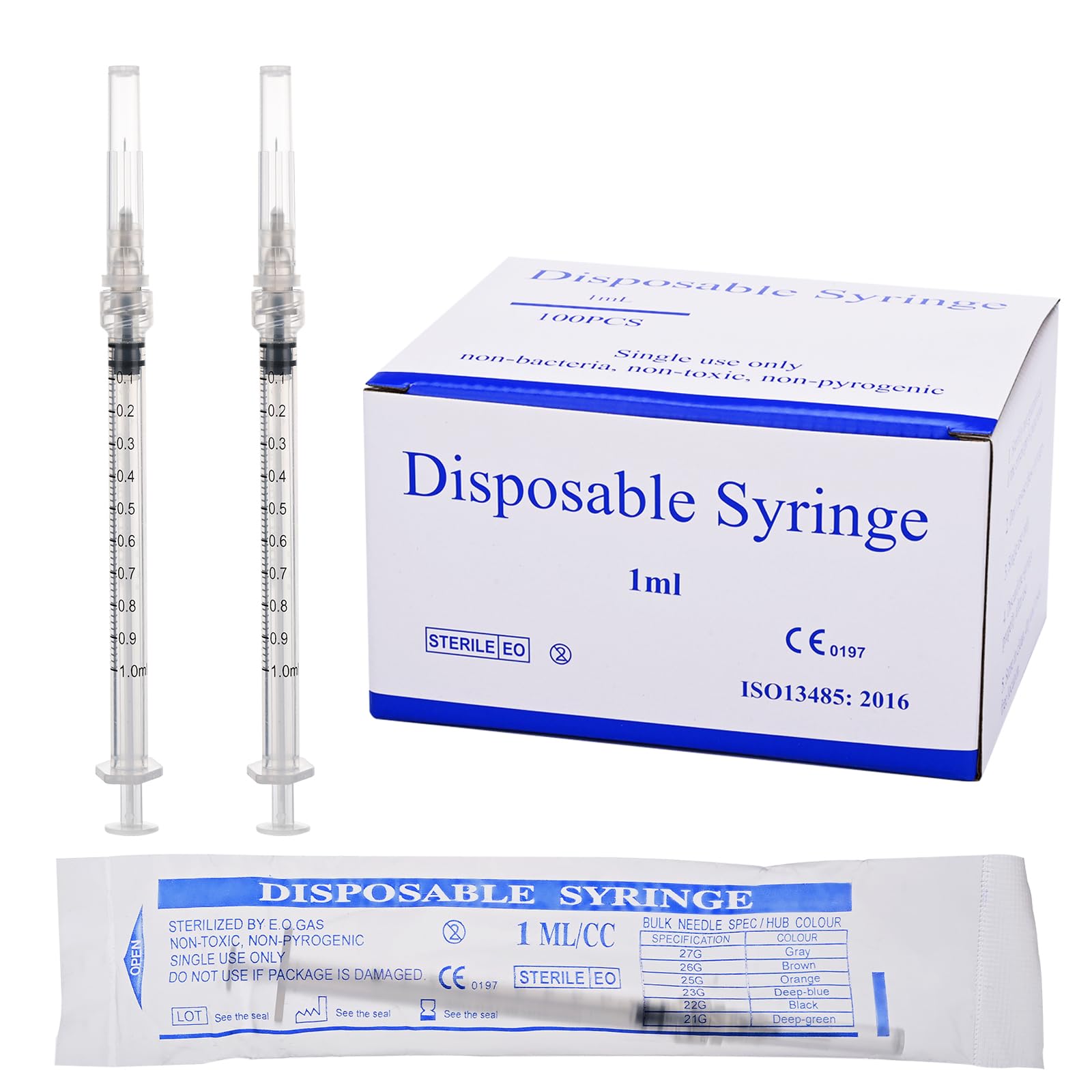 Photo 1 of 100 Pack 1ml Syringe for Liquid,with Luer Lock 27Ga Needle 1/2 Inch for Scientific Labs, Glue Application, Measuring