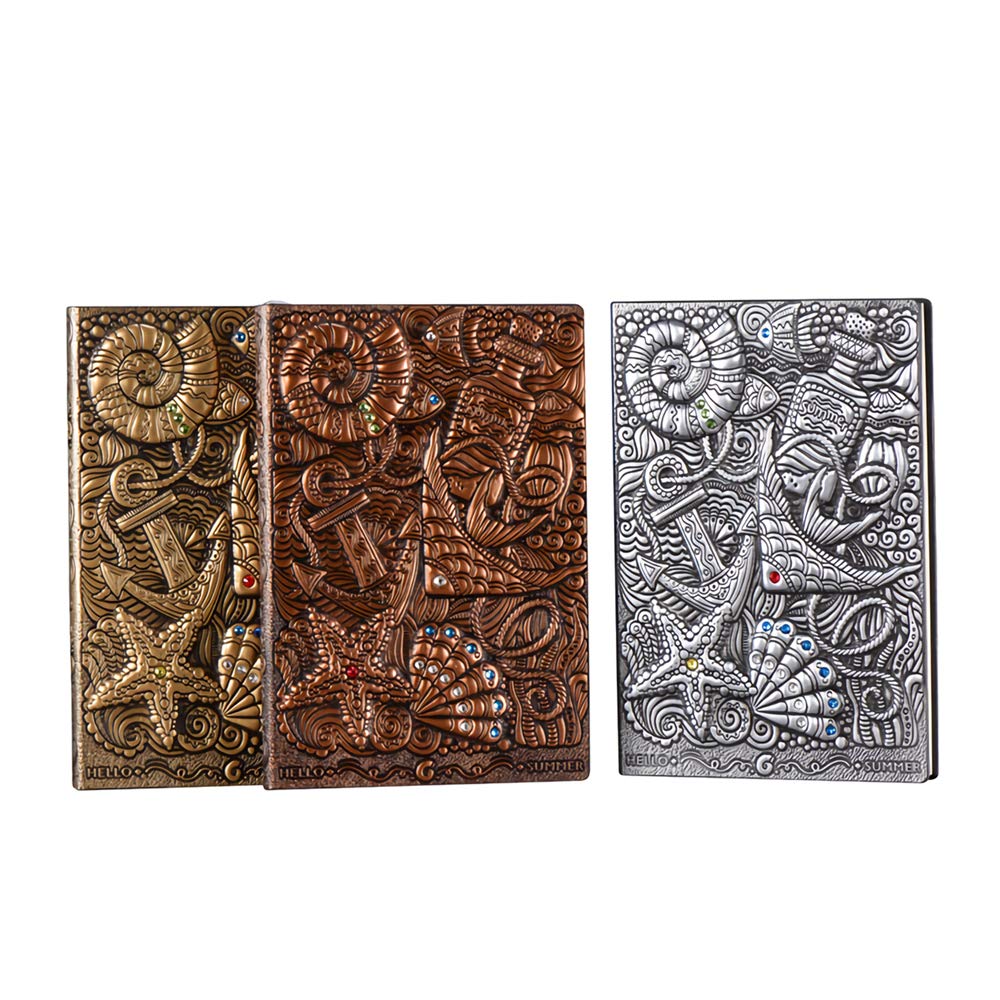 VIDOO 100 Feuilles Relief Rétro Notebook PU A5 Handmade Ruled Diary Craft Ruled Papers Papeterie Business Office Gift Notepad - Rouge