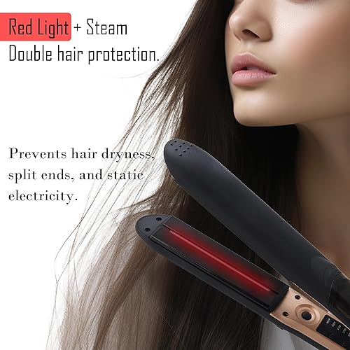 Miniatura 2 de Bvcewilty Plancha de vapor para el cabello, alisadora y rizadora, plancha de vapor 2 en 1, vapor ajustable, cuidado del cabello con luz roja,