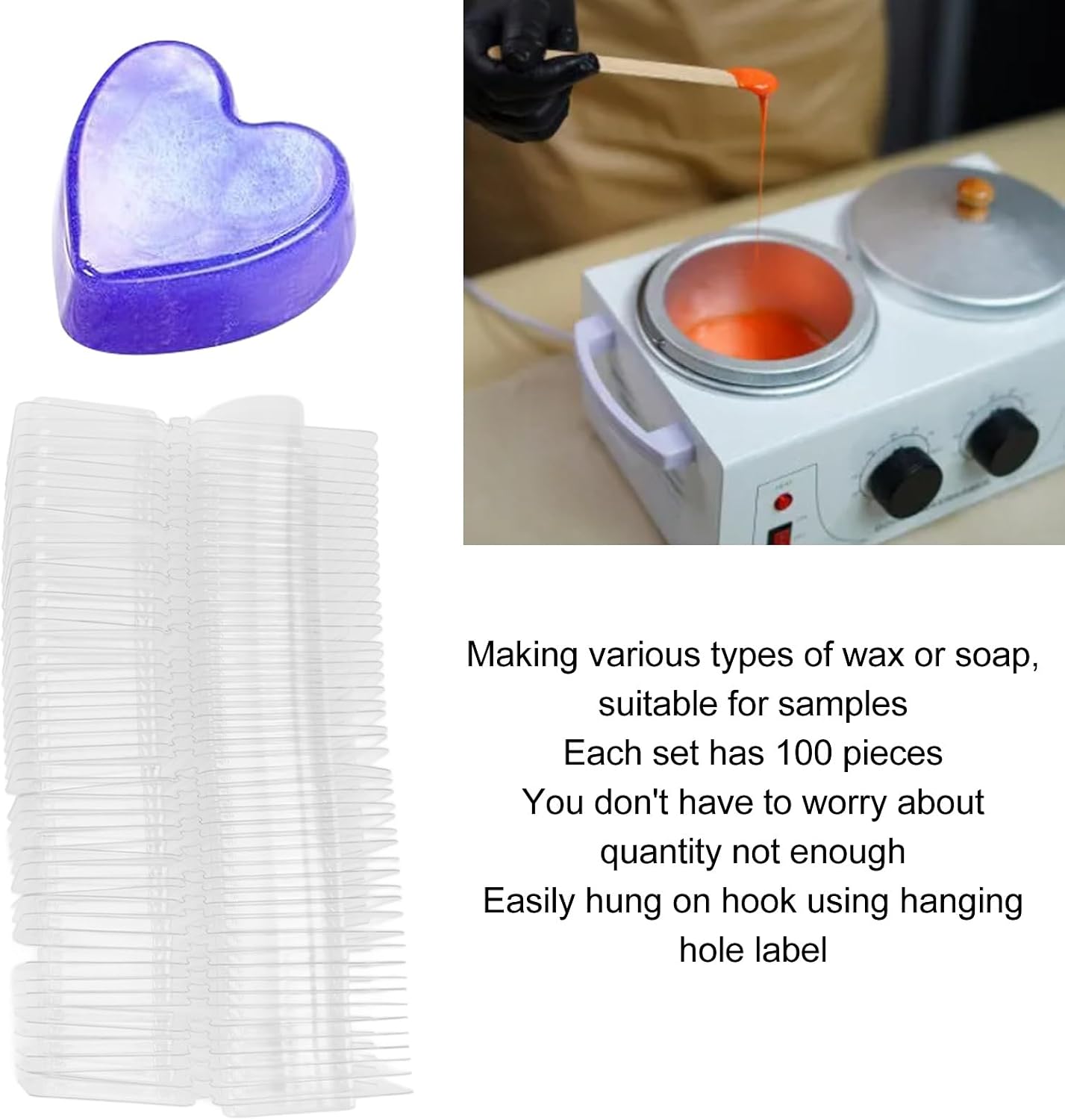 100 Packs Wax Clamshells, Single Cavity Unique Wax Containers, Clear Plastic Cube Tray for Wickless Wax Candles (Heart Shaped)