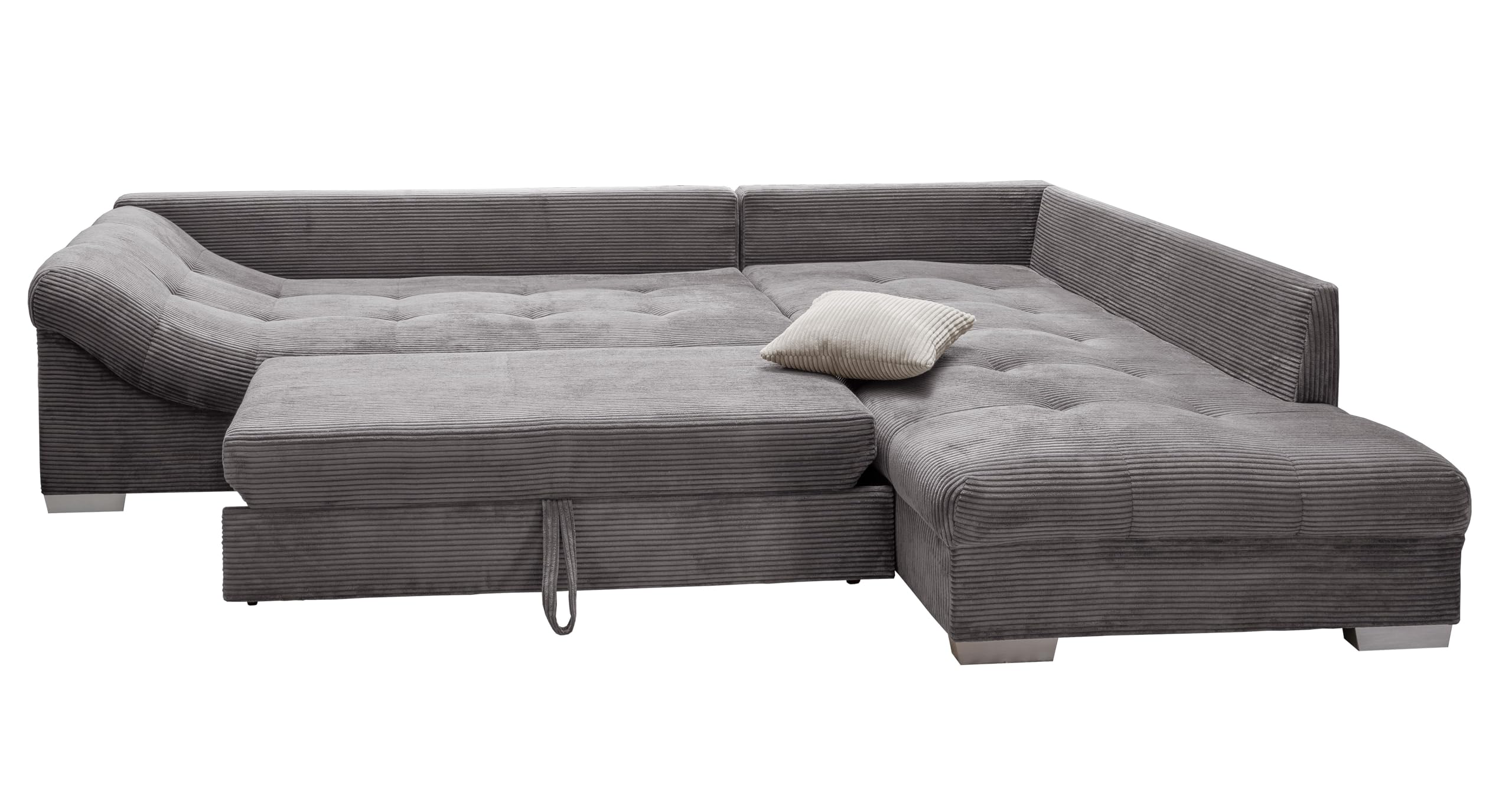 luma-Home 17201/ Ecksofa mit Schlaffunktion, Ottomane rechts, Grau