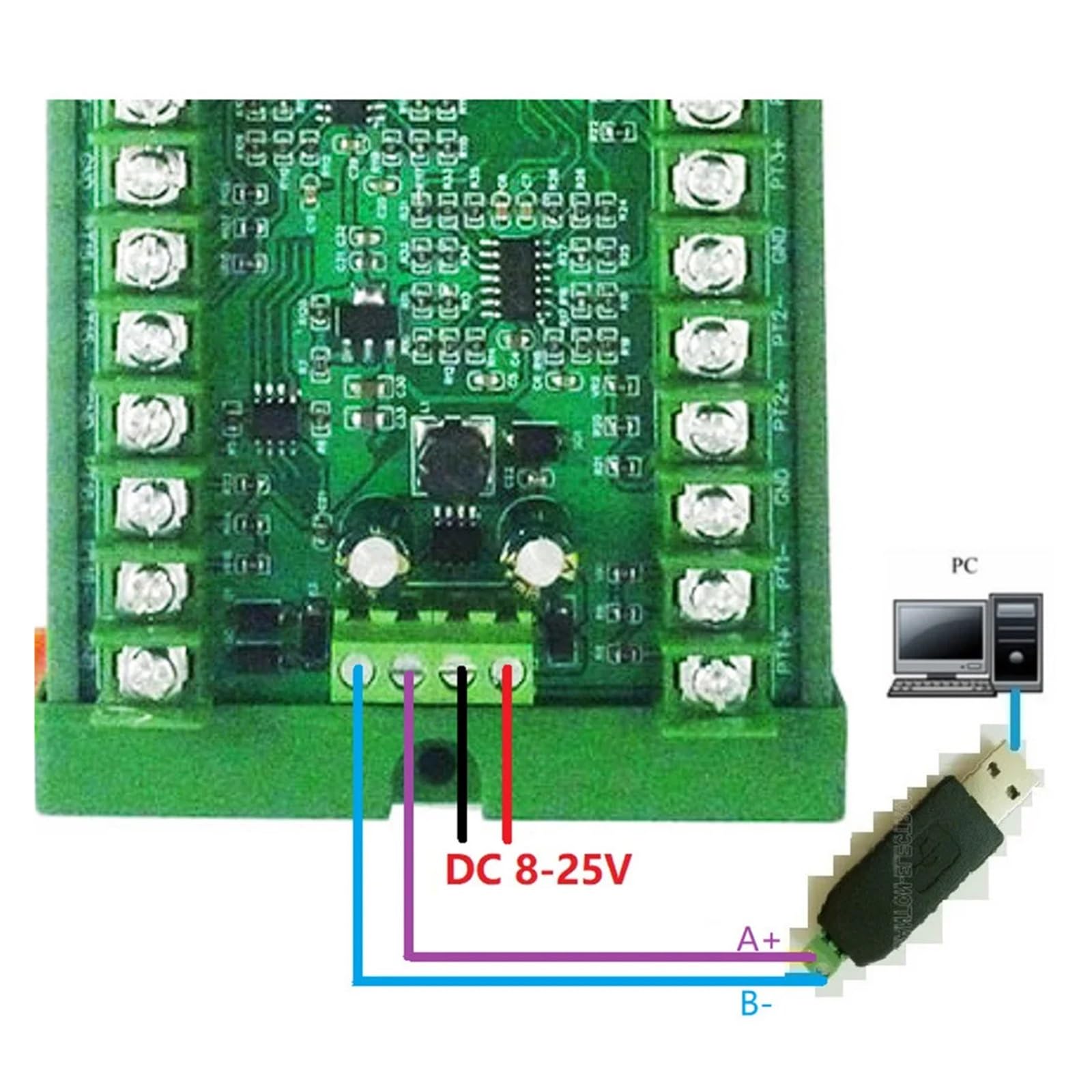 Módulo de adquisición de sensor de temperatura de 8 canales DC8-30V PT100 RTD RS485 Rep NTC K termopar Modbus RTU -40°C~+500°C (tipo C)
