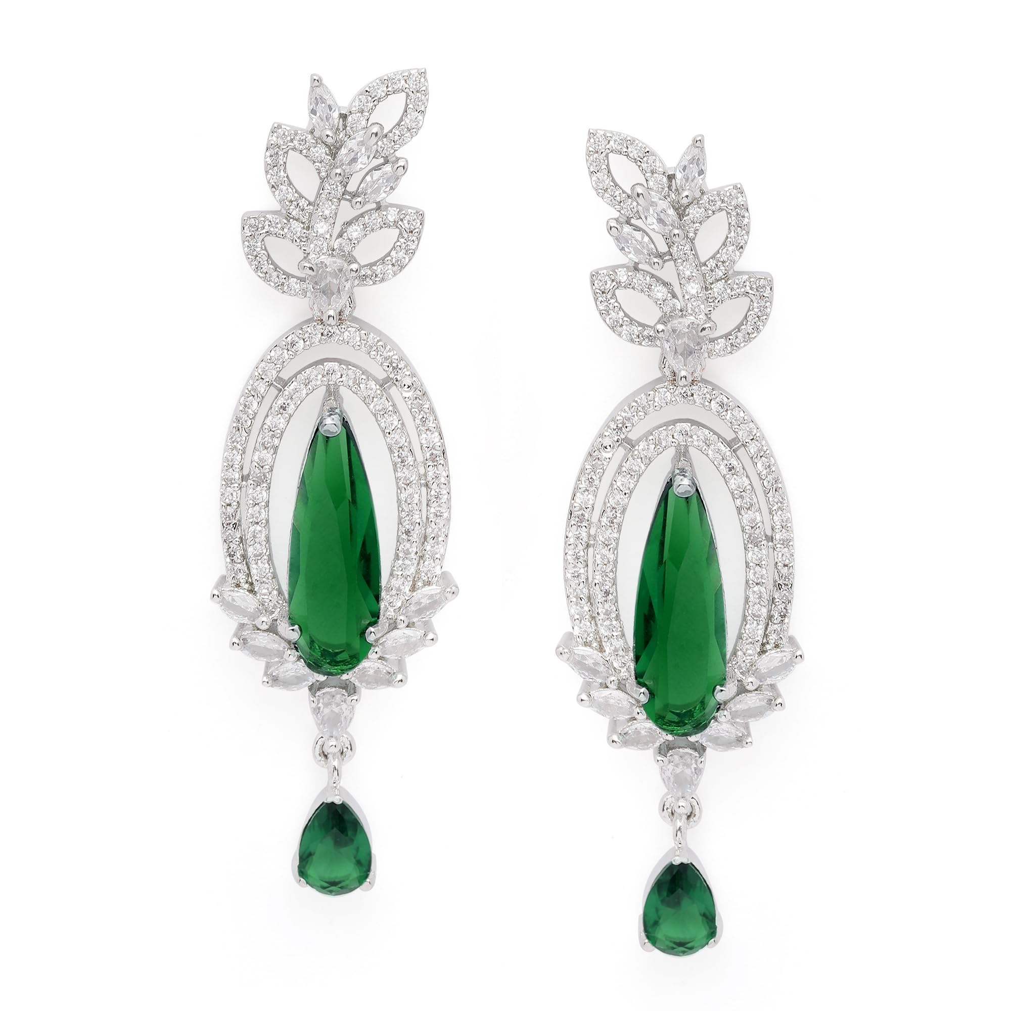 ZENEME Rhodium-Plated American Diamond Studded Handcrafted Teardrop Shaped Drop Earrings For Girls and Women (Green) (B0CGDH6SBD) Amazon Price History, Amazon Price Tracker