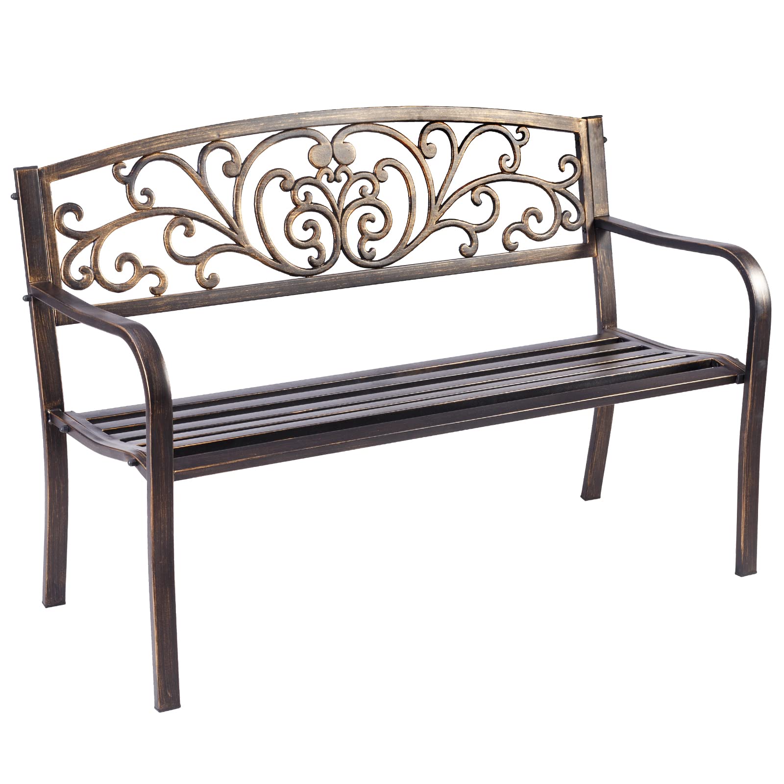 GIANTEX Panchina in Ferro da Giardino a 2 Posti, Panca con Schienale Belle e Braccioli, Panchina Vintage a Doppio Posto per Balcone, Terrazza, 127 x 60 x 82 cm, Bronzo