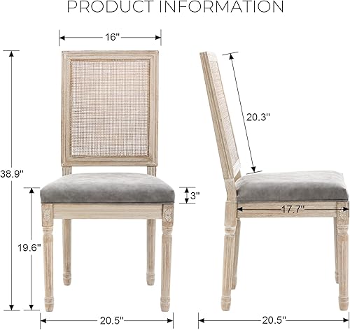 Miniatura 3 de Juego de 2 sillas de comedor de cuero estilo rústico francés para cocina y comedor con respaldo redondo de poliuretano, sillas de cocina tapizadas
